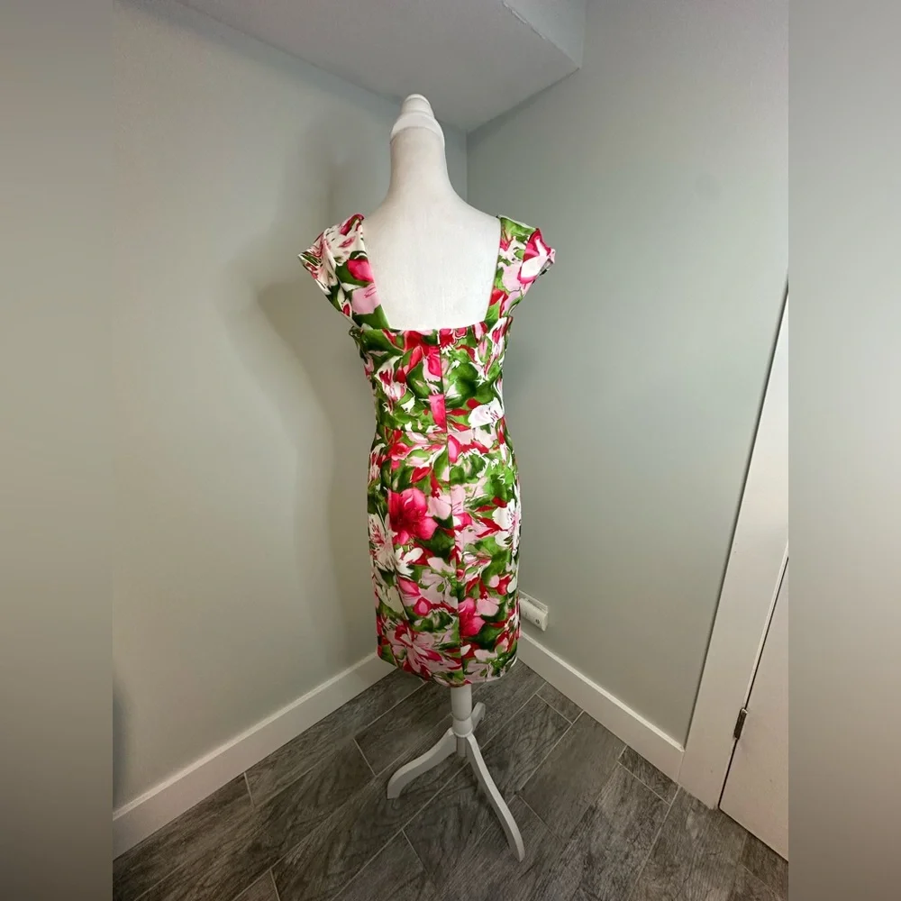 Tadashi Shoji  Floral Summer  Party Cocktail Tropical Midi Dress Size Medium - Picture 6 of 15